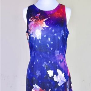 Donna Karan Floral Chiffon Asymmetric Dress